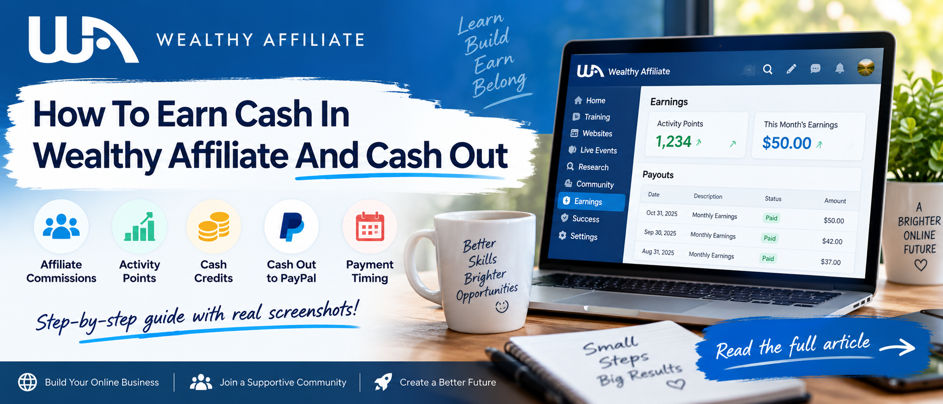 How to earn cash in Wealthy Affiliate and cash out
