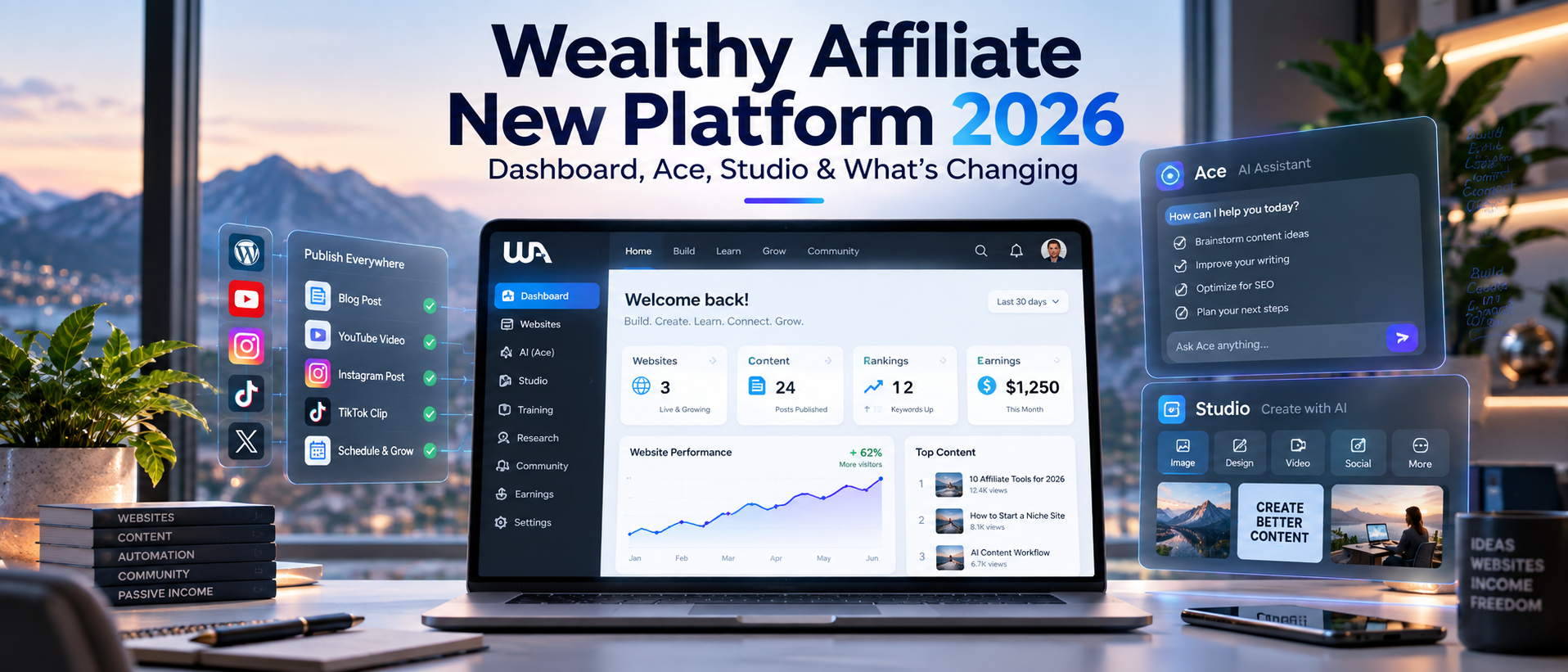 Wealthy Affiliate New Platform 2026 dashboard with Ace and Studio